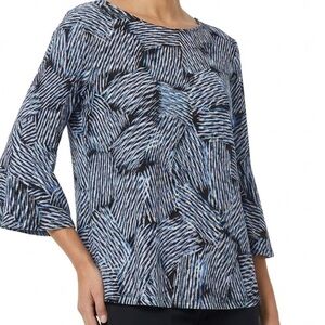 Kasper Black and Blue Abstract Women's Blouse